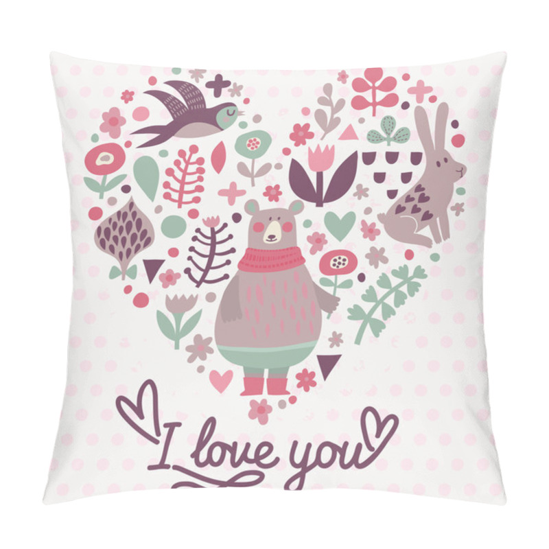 Personality  Love Romantic Card With Cartoon Bear Pillow Covers