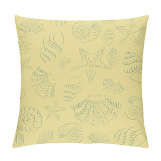 Personality  Pattern With Hand Drawing Sea Creatures Shells And Starfish In Outline Style Pillow Covers