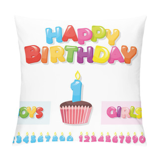 Personality  Birthday Stickers Set. Colorful Letters, Cupcake And Candle Numbers For Boys And Girls. Pillow Covers