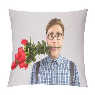 Personality  Hipster Biting Bunch Of Roses Pillow Covers