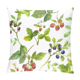 Personality  Summer Background With Berries - Raspberry, Strawberry, Bilberry. Watercolor Pillow Covers