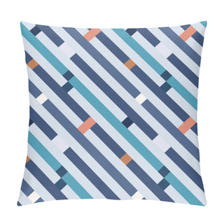 Personality  Seamless Geometric Stripy Pattern. Texture Of Diagonal Strips, Lines. Rectangles On Blue, Orange, Gray Striped Background. Vector Pillow Covers