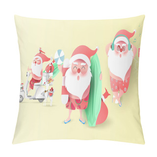 Personality  Summer Santa Claus Christmas Day July In Shorts Smile On Beach. Pillow Covers