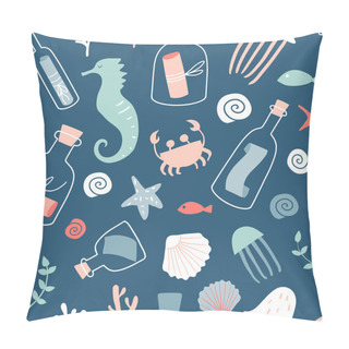 Personality  Nautical Seamless Pattern With Message In A Bottle Pillow Covers