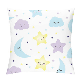 Personality  Seamless Pattern Sleeping Stars, Moons And Clouds Vector Illustration Pillow Covers