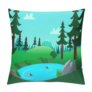 Personality  Lake And Forest Cartoon Background Scene Pillow Covers