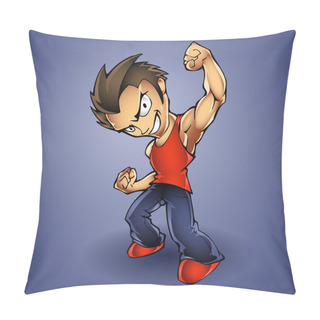 Personality  Cartoon Vector Illustration Of A Tough Kid With Hands In Fists Pillow Covers