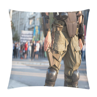 Personality  Armed Riot Police Officer On Duty During Street Protest Pillow Covers