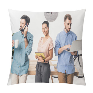 Personality  Businesspeople With Gadgets In Office Pillow Covers