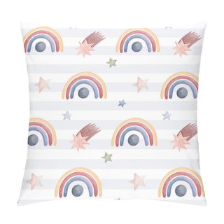 Personality  Seamless Pattern With Rainbow Stars Clouds. Cute Childish Wallpaper. Watercolor Background In Pastel Colors Pillow Covers