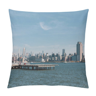 Personality  Picturesque View Of New York Bay With Pier And Skyscrapers Of Manhattan Pillow Covers