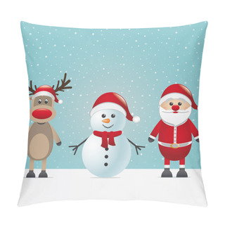 Personality  Santa Claus Reindeer And Snowman Winter Snowy Pillow Covers