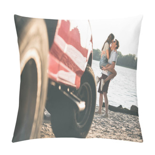 Personality  Couple Kissing On River Shore Pillow Covers