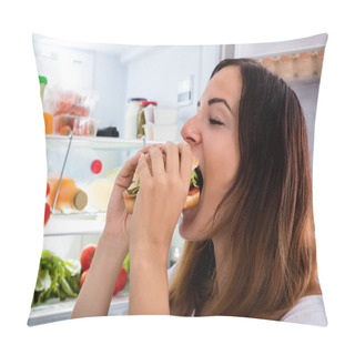 Personality  Woman Eating Hamburger Pillow Covers
