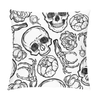 Personality  Skulls, Peony, Bones Illustration Pillow Covers
