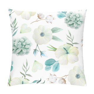 Personality  Seamless Pattern With White Watercolor Flowers  Pillow Covers