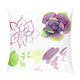 Personality  Amazing Succulents. Watercolor Background Illustration. Aquarelle Hand Drawing Isolated Succulent Plants And Stains. Pillow Covers