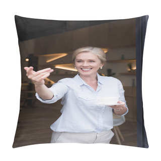 Personality  Mature Woman Drinking Coffee Pillow Covers