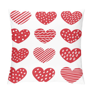 Personality  Set Of Hand Drawn Hearts With Different Patterns Isolated Vector Illustration. Pillow Covers