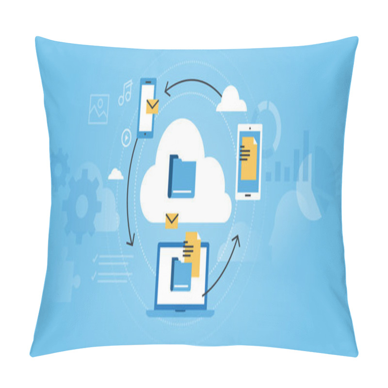 Personality  Flat line design website banner of business cloud computing pillow covers