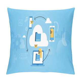 Personality  Flat Line Design Website Banner Of Business Cloud Computing Pillow Covers