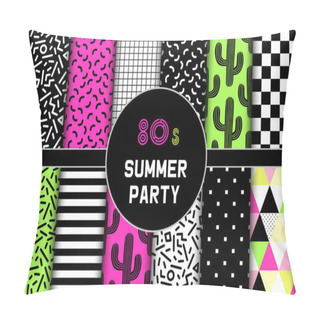 Personality  Cute Set Of 80s Summer Party Seamless Patterns Pillow Covers