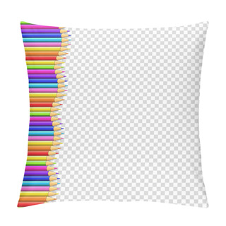 Personality  Colored Pencils Left Side Border In Shape Of Wave, Multicolored Frame With Empty Copy Space For Text Isolated On Transparent Background. Creative Back To School, Teachers Day Template, Clip Art. Pillow Covers