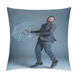 Personality  Man In Suit With Umbrella Pillow Covers