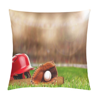 Personality  Baseball Equipment On Grass With Copy Space Pillow Covers