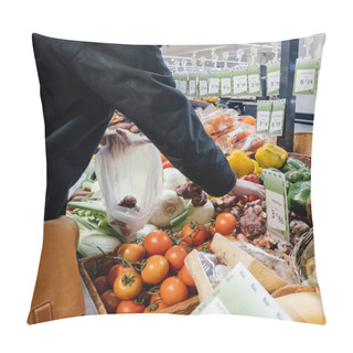 Personality  Woman Shopping For Fruits Vegetables At Supermarket In France Pillow Covers