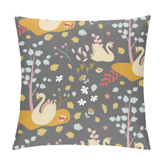 Personality  Vector Seamless Pattern Background With Swans. Pillow Covers