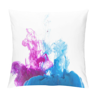 Personality  Mixing Of Blue And Pink Paint Splashes Isolated On White Pillow Covers