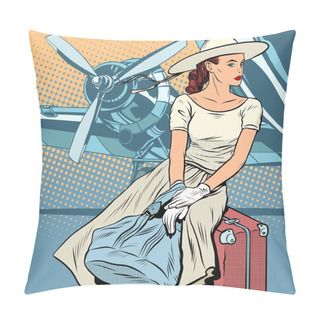Personality  Lady Traveler At The Airport Pillow Covers
