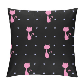 Personality  Cat, Cute Seamless Pattern, Texture, Kittens In Pink Color, Illustration Graphic Vector.  Good For T-shirt Graphics, Posters, Party Concept, Textile, Wallpaper. Pillow Covers