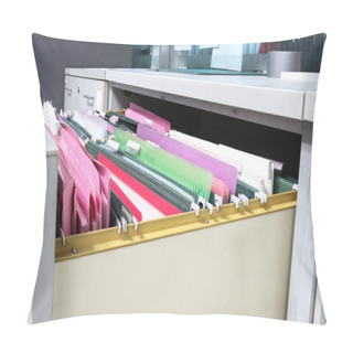 Personality  Files Document Of Hanging File Folders In A Drawer In A Whole Pile Of Full Papers, At Work Office, Business Concept Office Document Storage Pillow Covers
