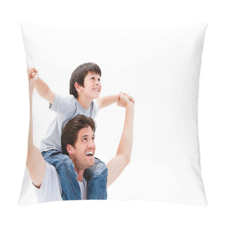 Personality  Joyful Father Giving Piggyback Ride To His Son Pillow Covers