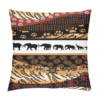 Personality  African Background Made Of Ethnic Motifs And Elephants Silhouett Pillow Covers