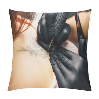Personality  Professional Artist Making Tattoo In Salon, Closeup Pillow Covers