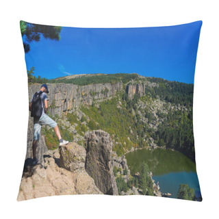 Personality  Man On Top Of A Mountain With A Lake In The Background Pillow Covers