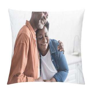 Personality  Happy And Senior African American Couple Holding Hands And Hugging At Home Pillow Covers