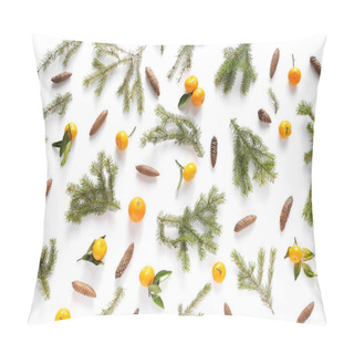 Personality  Composition Of Fir Branches, Cones And Mandarins With Leaves Pillow Covers