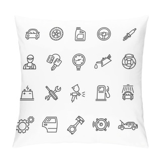 Personality  Car Service Outline Icons Set. Vector Pillow Covers