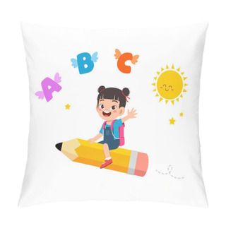 Personality  Little Kid Riding A Pencil And Fly Pillow Covers