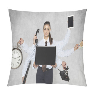 Personality  Modern Businesswoman Replaces Several People At Once Pillow Covers