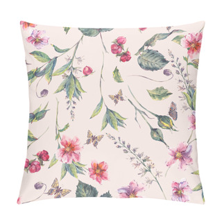 Personality  Watercolor Seamless Background With Pink Wildflowers Pillow Covers