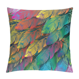 Personality  Seamless Background Of Exotic Colorful Feathers, Close Up Pillow Covers