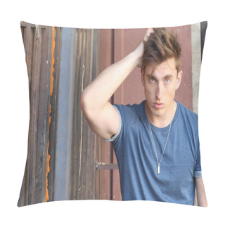 Personality  Portrait Of A Young Appealing Blond Man With Copy Space Pillow Covers