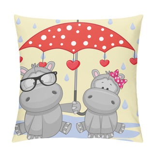 Personality  Two Hippos With Umbrella Pillow Covers
