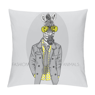 Personality  Fashion Illustration Of Zebra In Yellow Glasses Pillow Covers