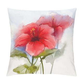 Personality  Watercolor Painting Red Hibiscus Flower Pillow Covers